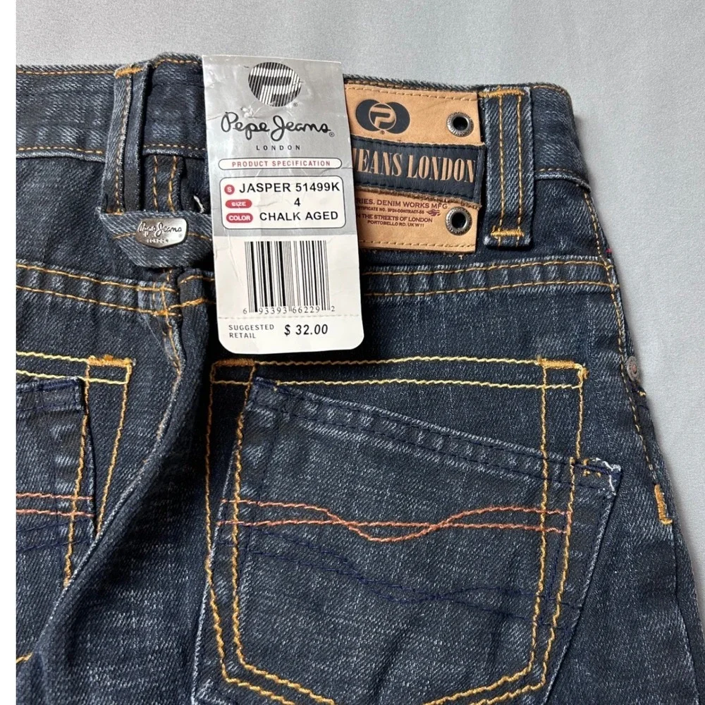 VTG Pepe Jeans London Jasper Kids Denim Jeans Chalk Aged Dark Wash Size 4 NWT